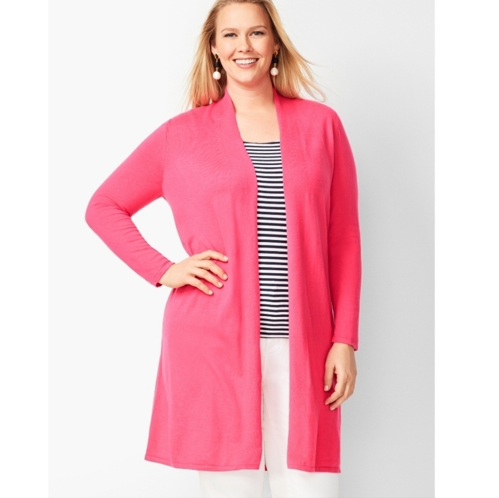 Talbots Cardigan Duster Open Front  Rayon Nylon Long Sleeve Pink Petite Sz Mp